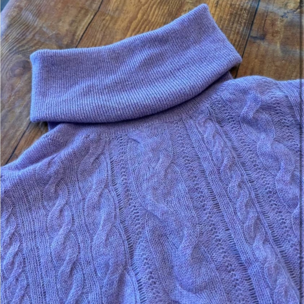 Free People Cashmere Blend Cable Knit Cropped Turtleneck Sweater Purple M Light - Picture 5 of 9